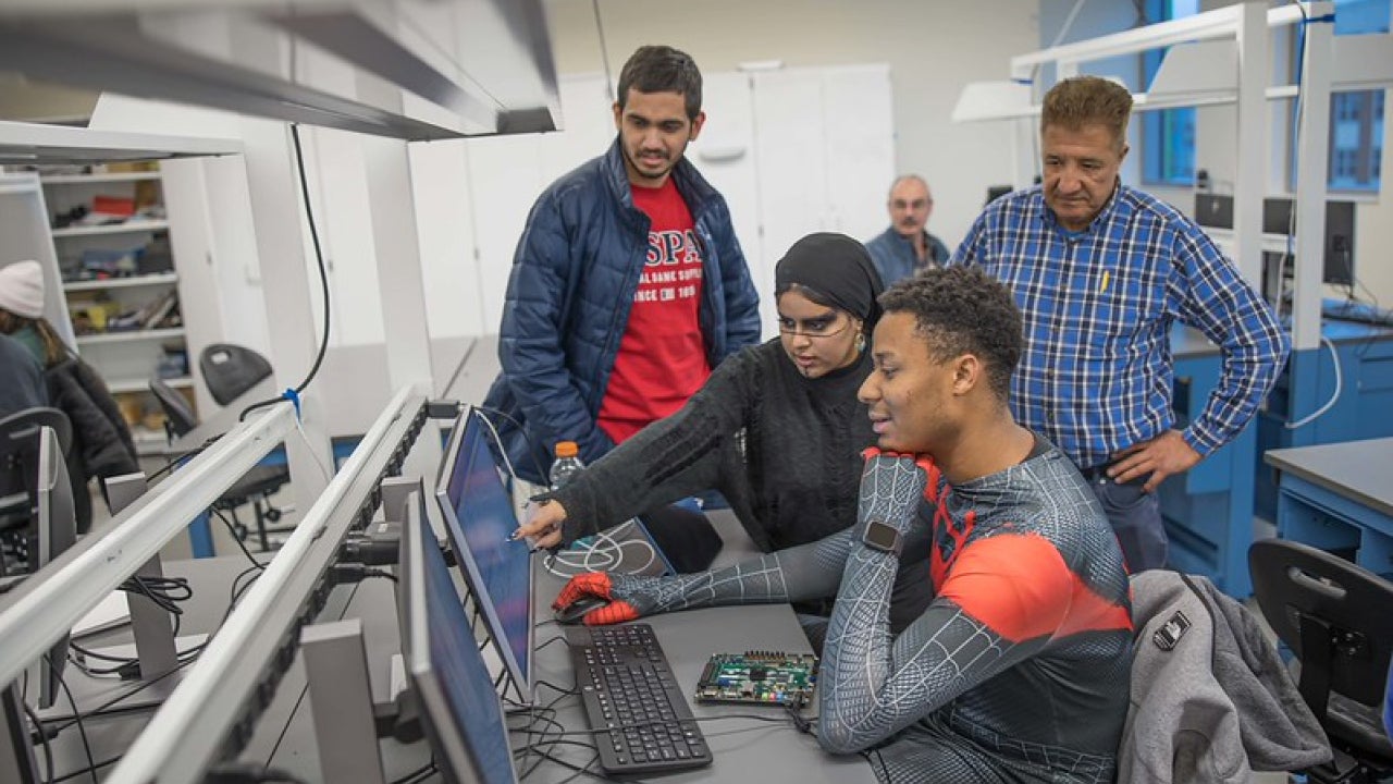 Engineering students working