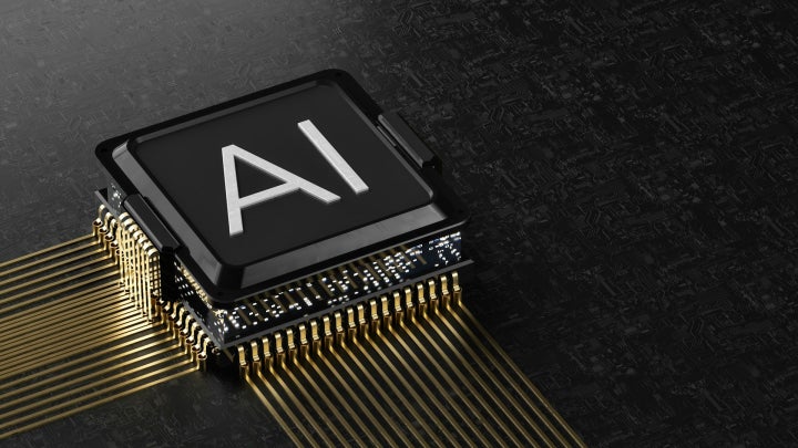 An illustration of a computer chip labeled AI.