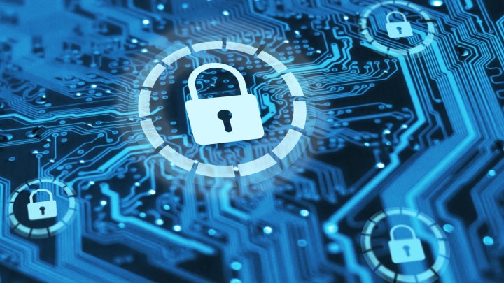 An illustration of a digital lock representing cybersecurity.