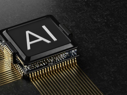 An illustration of a computer chip labeled AI.