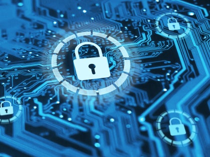 An illustration of a digital lock representing cybersecurity.