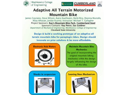 The Adaptive All Terrain Motorized Mountain Bike Poster for MCE Senior Design Capstone.