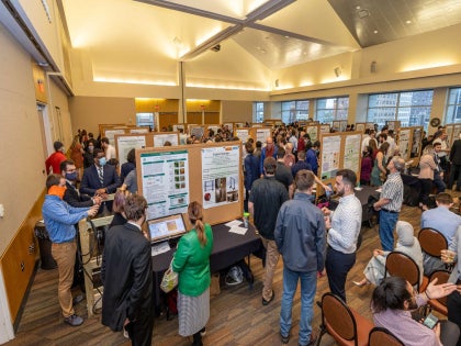 A wide shot of the posters in the MCE senior design capstone in 2020.