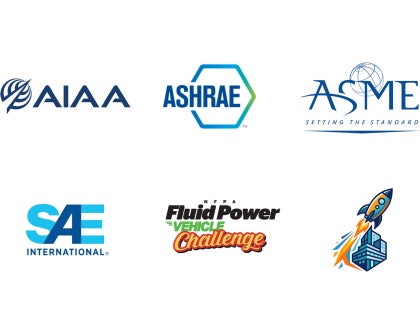 Multiple logos of MCE student organizations.